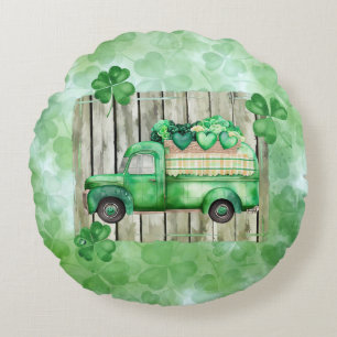 St. Patrick's Day Irische Kleeblätter Vintage-LKW Rundes Kissen