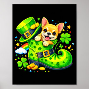 St Patricks Day Irischer Chihuahua Leprechaun Schu Poster