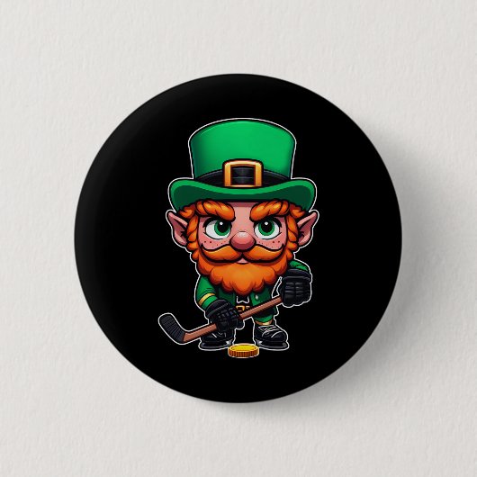St. Patrick's Day Irischer Leprechaun Eishockeyspi Button (Vorderseite)