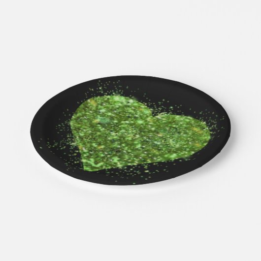 St. Patrick's Day, irisches, glitzerndes Herz Pappteller (Schrägansicht)