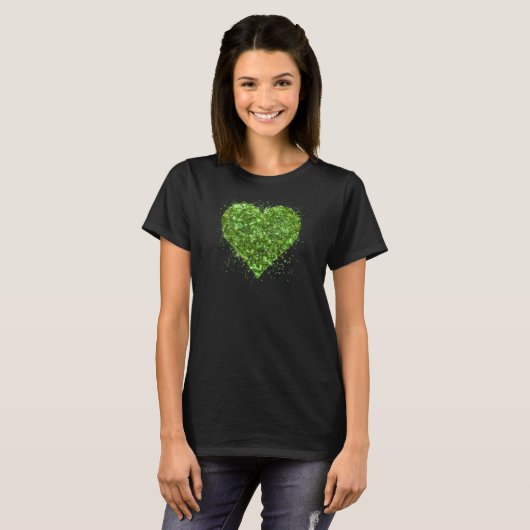 St. Patrick's Day, irisches, glitzerndes Herz T-Shirt (Vorne ganz)