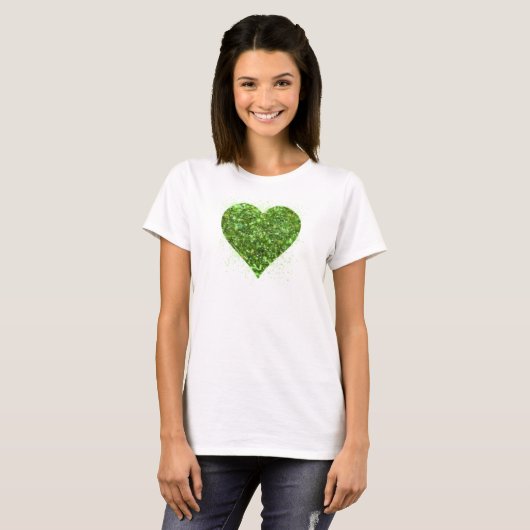 St. Patrick's Day, irisches, glitzerndes Herz T-Shirt (Vorne ganz)