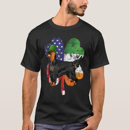 St Patricks Day Irish American Flag Gordon Setter T-Shirt (Vorderseite)
