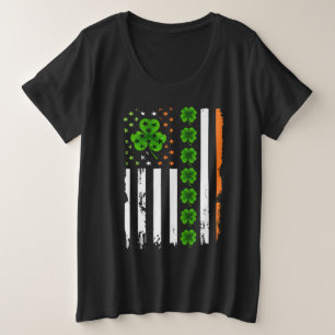 St Patrick's Day IRISH AMERICAN FLAG Kleeblatt Lin Große Größe T-Shirt