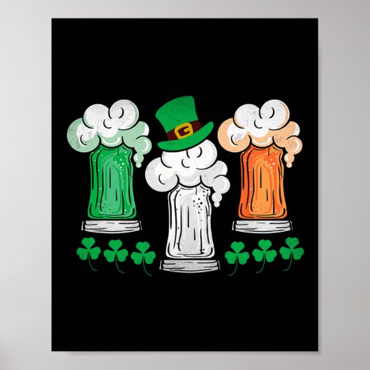 St Patricks Day Irish Beer Ireland Flag Clovers Sh Poster (Vorne)