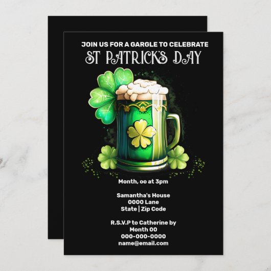 St Patrick's Day Irish Bierleder mit Kleeblatt Einladung (Vorne/Hinten)