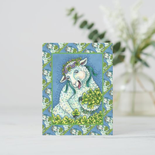 ST. PATRICK'S DAY IRISH EWE, SHEEP & KLEEBLATTS POSTKARTE (Stehend Vorderseite)