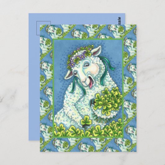 ST. PATRICK'S DAY IRISH EWE, SHEEP & KLEEBLATTS POSTKARTE (Vorne/Hinten)