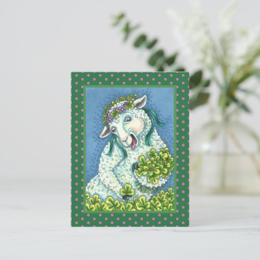 ST. PATRICK'S DAY IRISH EWE, SHEEP & KLEEBLATTS POSTKARTE (Stehend Vorderseite)