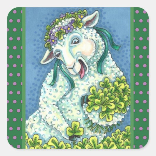 ST. PATRICK'S DAY IRISH EWE, SHEEP & KLEEBLATTS QUADRATISCHER AUFKLEBER (Vorderseite)