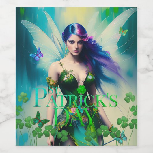 St Patrick's Day Irish Fairy mit Butterfly-Detail Weinetikett (Einzelnes Label)