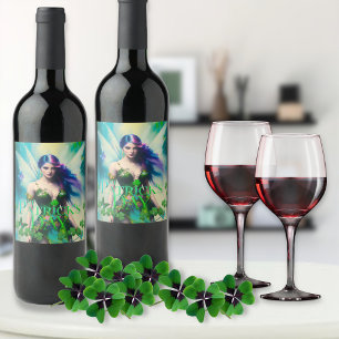 St Patrick's Day Irish Fairy with Butterfly detail Weinetikett