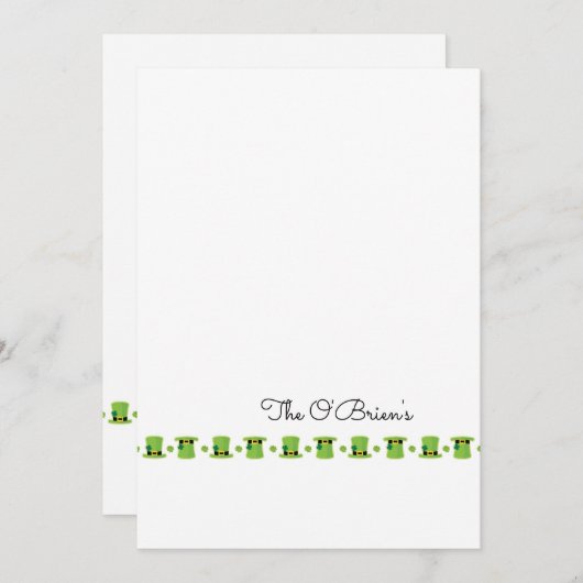 St Patricks Day Irish Family Name Green Gruß Mitteilungskarte (Vorne/Hinten)