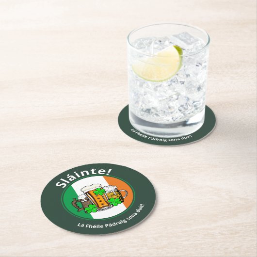 ST PATRICKS DAY Irish Flag Beer Runder Pappuntersetzer (Vor Ort)