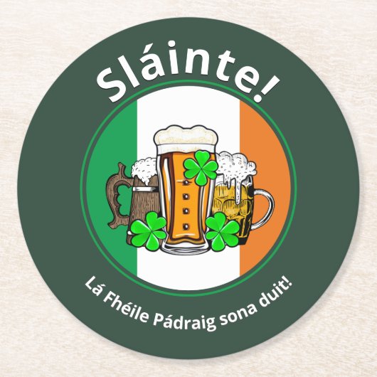 ST PATRICKS DAY Irish Flag Beer Runder Pappuntersetzer (Vorderseite)