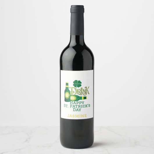 St. Patrick's Day Irish Green Glück Kleeblatt Weinetikett (Vorderseite)
