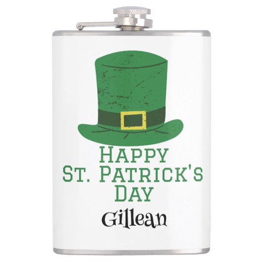 St. Patrick's Day Irish Green Hut Glück Kleeblatt Flachmann (Vorderseite)