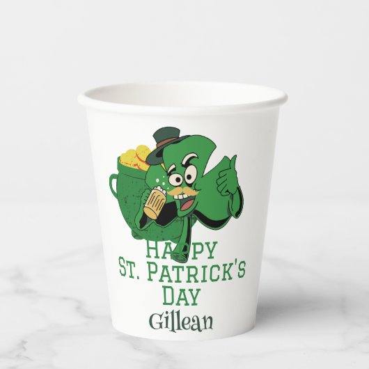 St. Patrick's Day Irish Green Hut Glück Kleeblatt Pappbecher (Vorderseite)