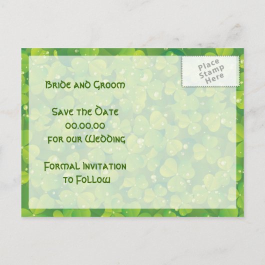 St. Patrick's Day Irish Hochzeit Retten Sie das Da Ankündigungspostkarte (Rückseite)