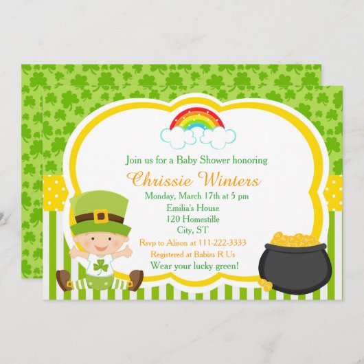 St Patrick's Day Irish Holiday Baby Shower Einladung (Vorne/Hinten)