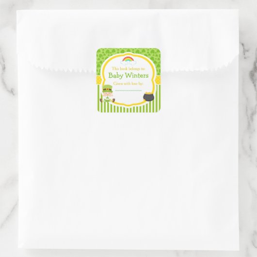 St Patrick's Day Irish Holiday Boy Baby Shower Quadratischer Aufkleber (Tasche)