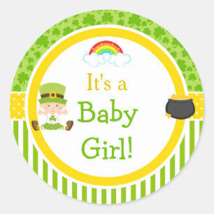 St Patrick's Day Irish Holiday Girl Baby Shower Runder Aufkleber