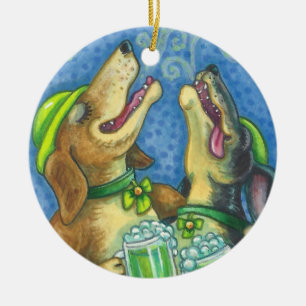 St. Patrick's Day Irish Hunds DOG ORNAMENT Round