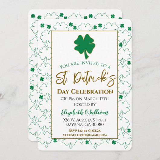 St Patricks Day Irish Kleeblatt Einladung (Vorne/Hinten)