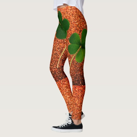 St Patrick's Day Irish Kleeblatt Gold Glitzer Gree Leggings (Links)