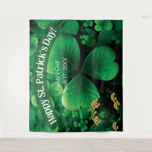 St. Patrick's Day Irish Kleeblatt Party Hintergrun Wandteppich (Vorderseite)