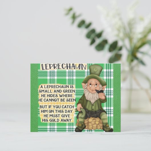 St Patricks Day Irish Leprechaun Gedicht Green Postkarte (Stehend Vorderseite)