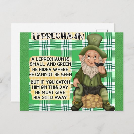 St Patricks Day Irish Leprechaun Gedicht Green Postkarte (Vorne/Hinten)