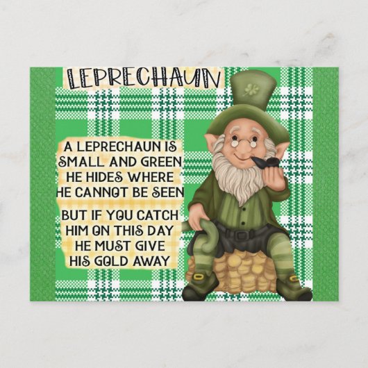 St Patricks Day Irish Leprechaun Gedicht Green Postkarte (Vorderseite)