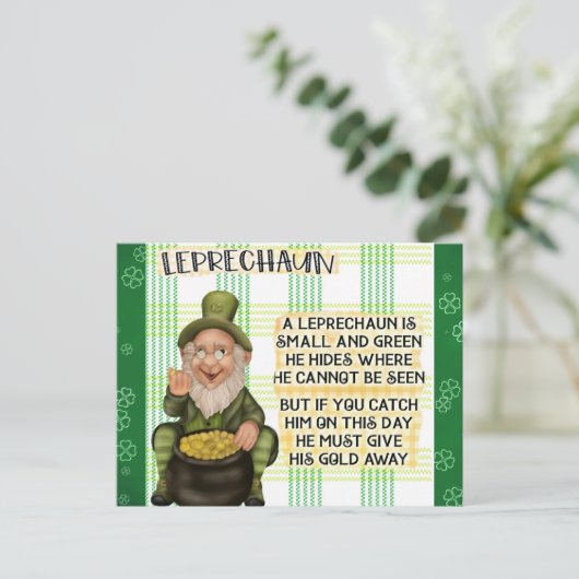 St Patricks Day Irish Leprechaun Gedicht Postkarte (Stehend Vorderseite)