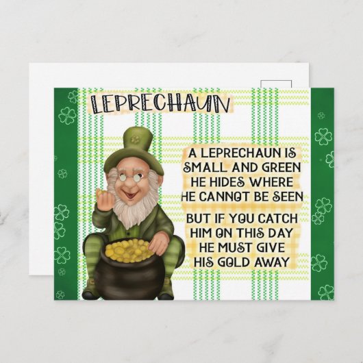 St Patricks Day Irish Leprechaun Gedicht Postkarte (Vorne/Hinten)