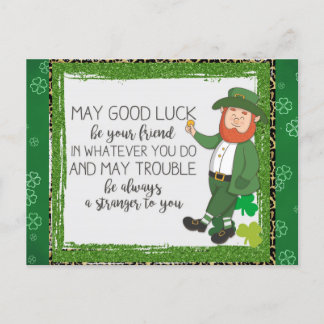 St Patricks Day Irish Leprechaun Green Kleeblatt Postkarte