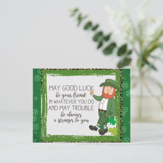 St Patricks Day Irish Leprechaun Green Kleeblatt Postkarte (Stehend Vorderseite)