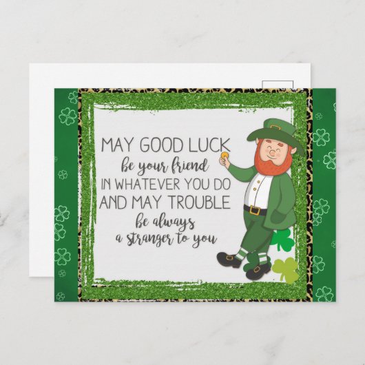 St Patricks Day Irish Leprechaun Green Kleeblatt Postkarte (Vorne/Hinten)