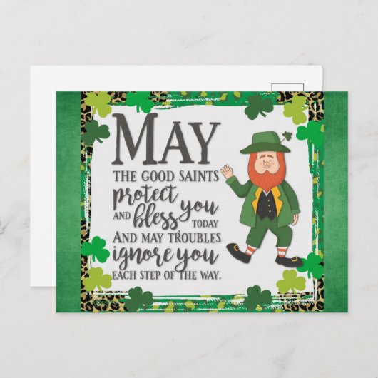 St Patricks Day Irish Leprechaun Green Kleeblatt Postkarte (Vorne/Hinten)