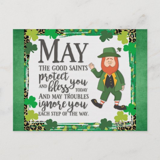 St Patricks Day Irish Leprechaun Green Kleeblatt Postkarte (Vorderseite)