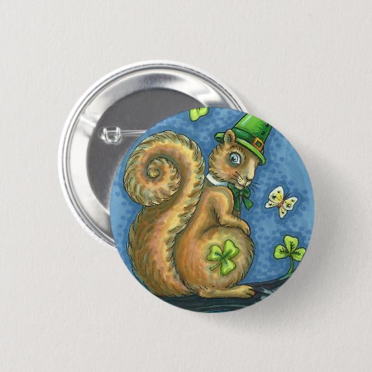 ST. PATRICK'S DAY IRISH LEPRECHAUN SQUIRREL, Lucky Button (Vorne & Hinten)