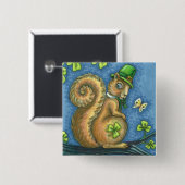 ST. PATRICK'S DAY IRISH LEPRECHAUN SQUIRREL, Lucky Button (Vorne & Hinten)