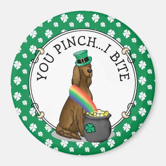 St. Patrick's Day Irish Setter Dog (rot 1) Funny Magnet (Vorne)