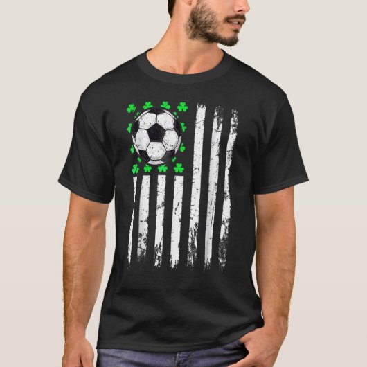 St Patrick's Day Irish Soccer USA Flag Shamrock T-Shirt (Vorderseite)
