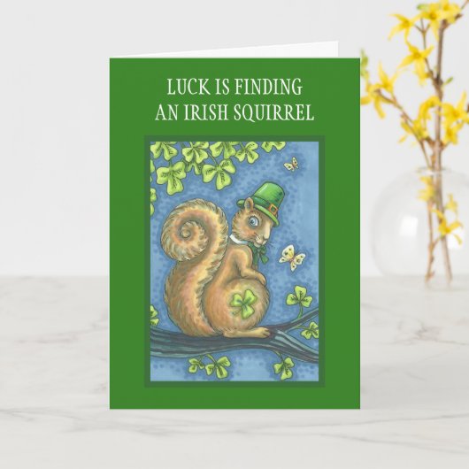 ST. PATRICKS DAY IRISH SQUIRREL GREETING CARD Vers Karte (Gelbe Blume)