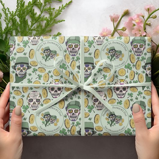 St Patrick's Day Irish Sugar Skull Custom Geschenkpapier