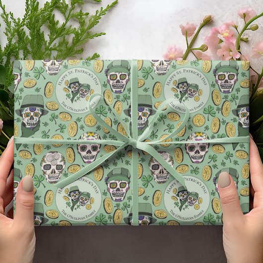 St Patrick's Day Irish Sugar Skull Custom Geschenkpapier