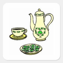 St. Patrick's Day Irish Tea Set Quadratischer Aufkleber