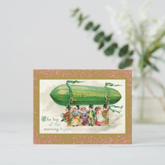 St Patrick's Day Irish Zeppelin Rose Gold Glitzer Postkarte (Stehend Vorderseite)