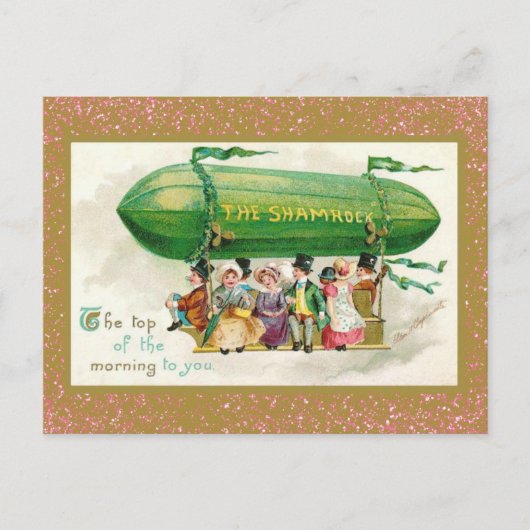 St Patrick's Day Irish Zeppelin Rose Gold Glitzer Postkarte (Vorderseite)
